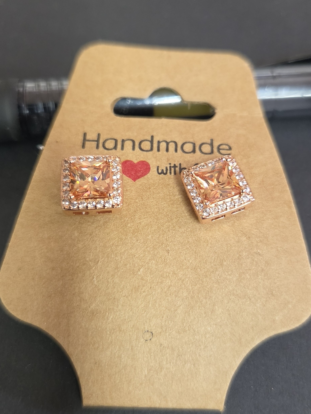 RocksBox Rose Gold Peach Square Halo Stud Earrings